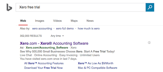 kostenlose Testversion Post-Click-Zielseiten-Xero-Anzeige
