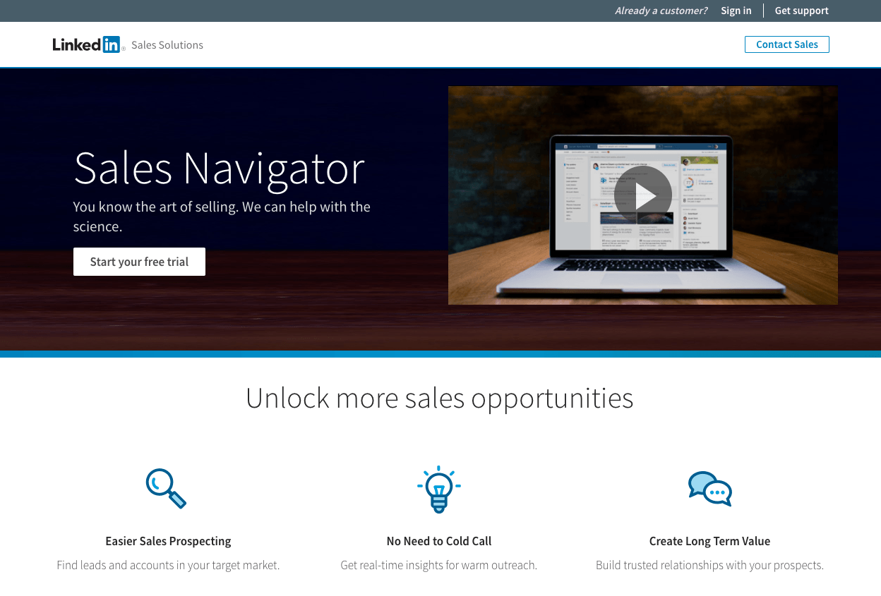 kostenlose Testversion Post-Click-Landingpage LinkedIn