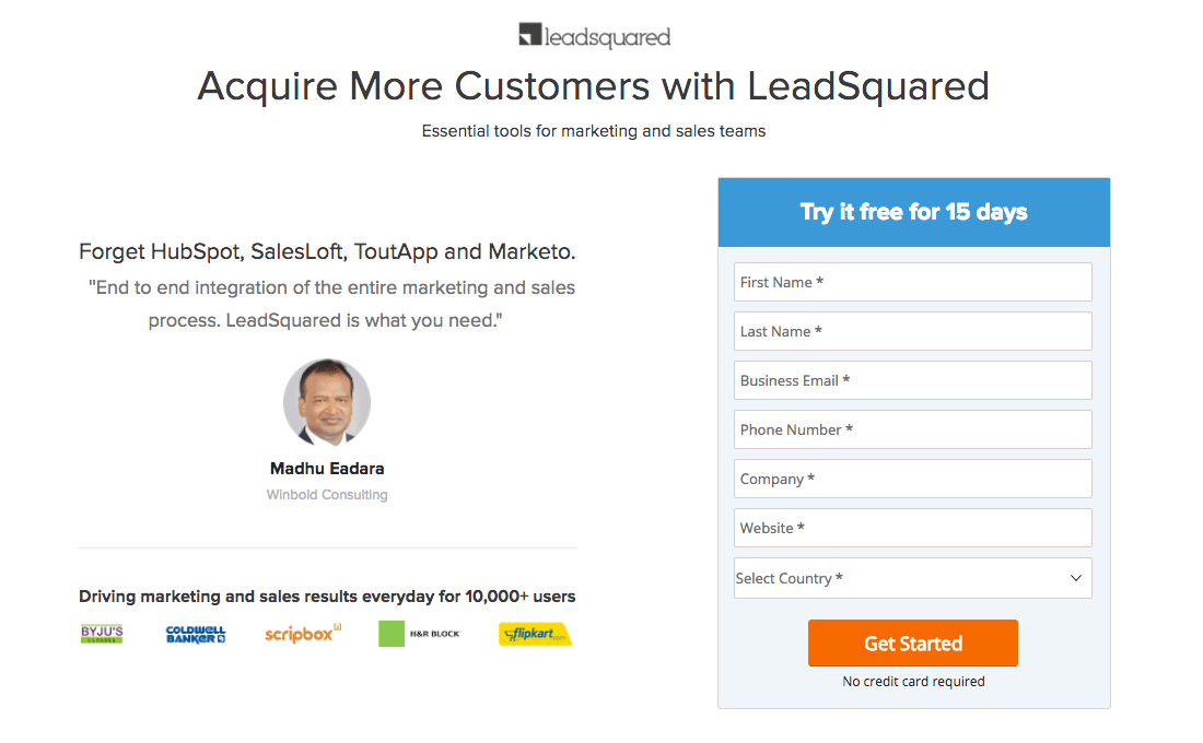 Pagini de destinație Quora după clic LeadSquared