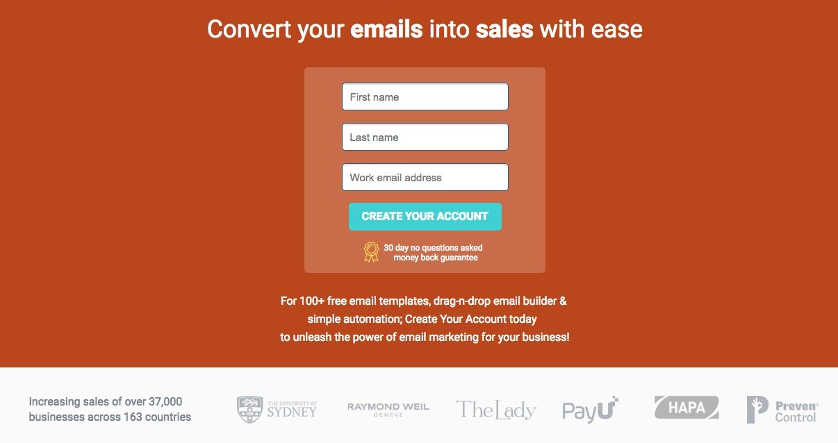 pagina de destinație post-clic dovadă socială Sendloop