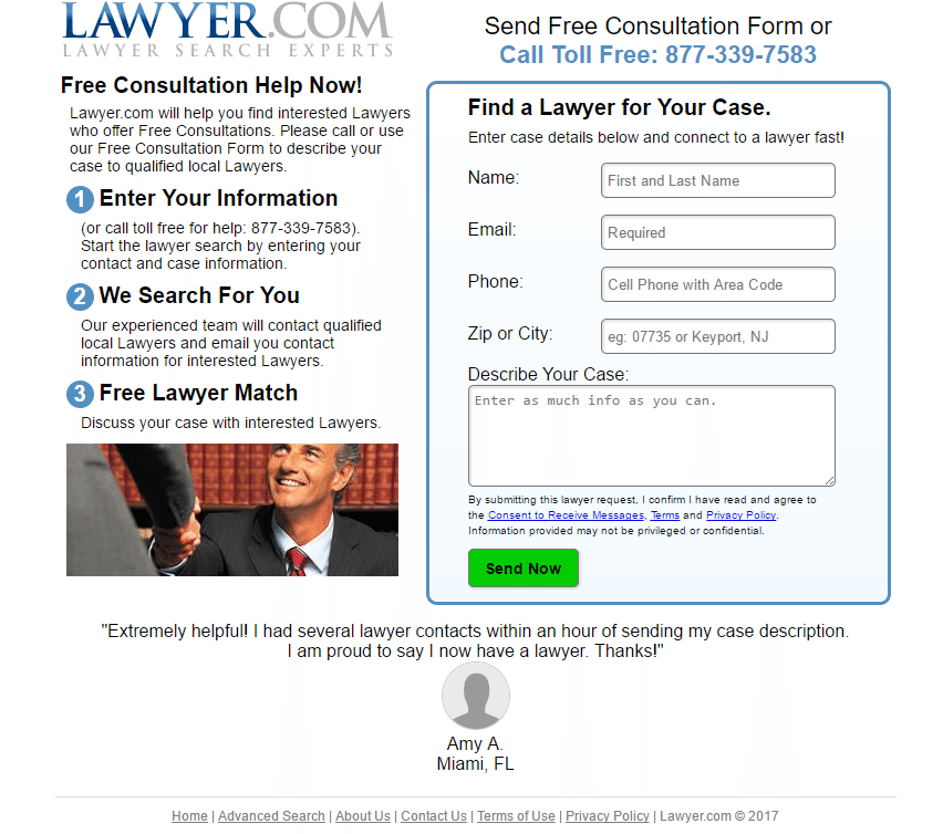 محامون محترفون للصفحة المقصودة بعد النقر