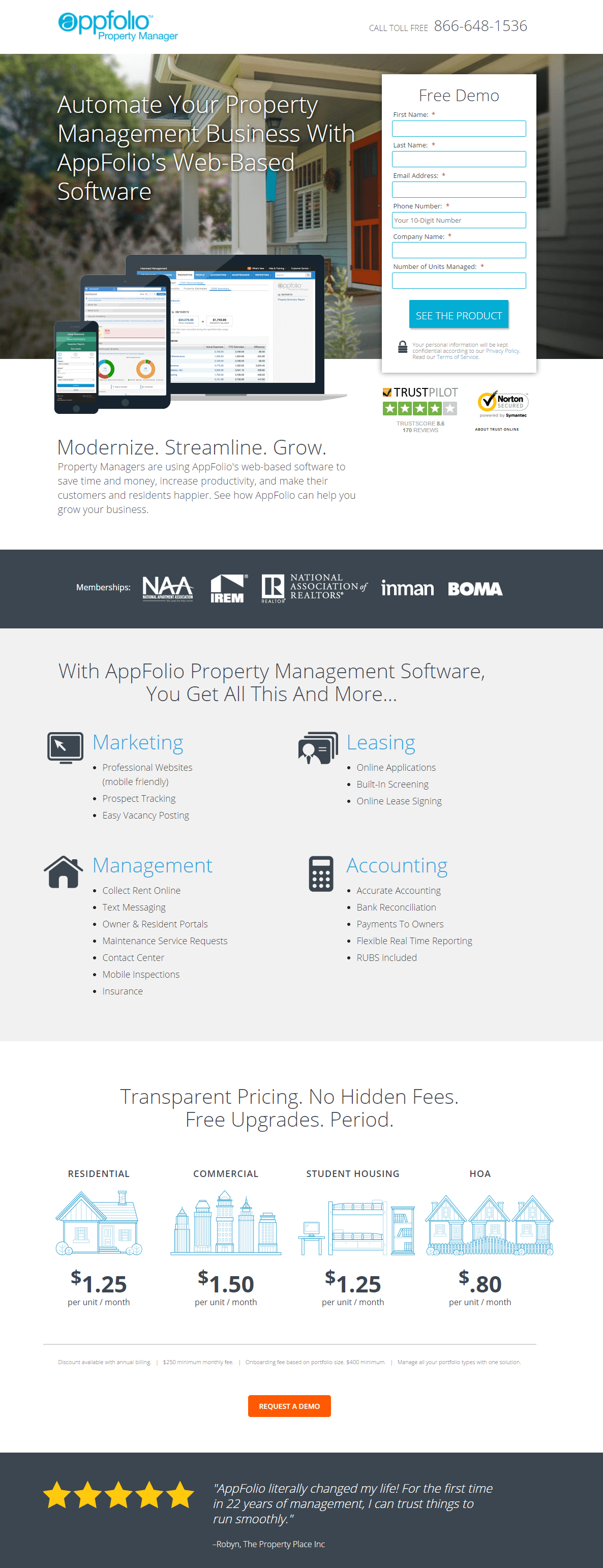 AppFolio المهنية بعد النقر فوق الصفحة المقصودة