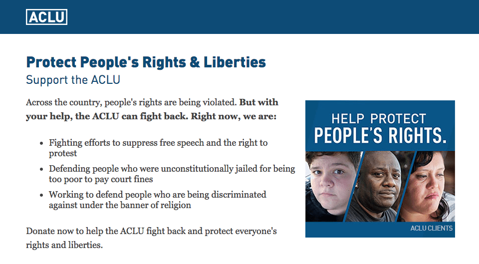 Halaman arahan pasca-klik politik ACLU