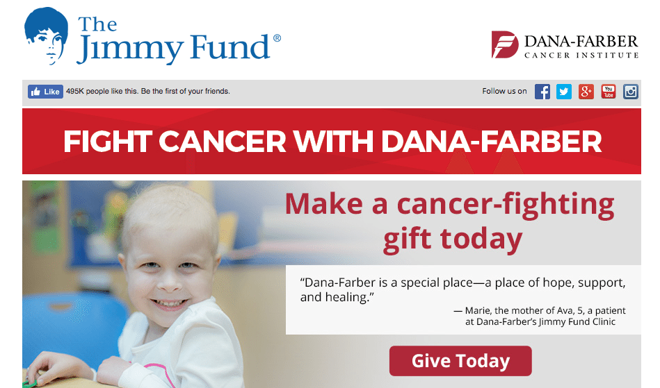 Halaman arahan pasca-klik donasi Jimmy Fund