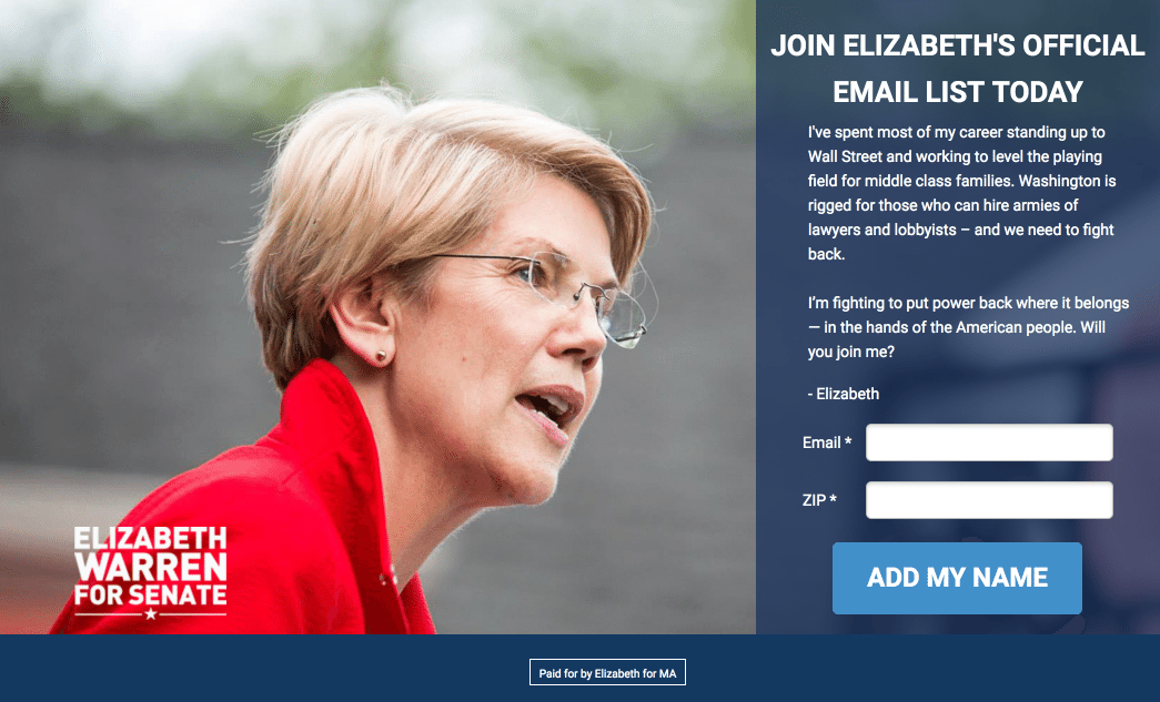 Halaman arahan pasca-klik politik Elizabeth Warren