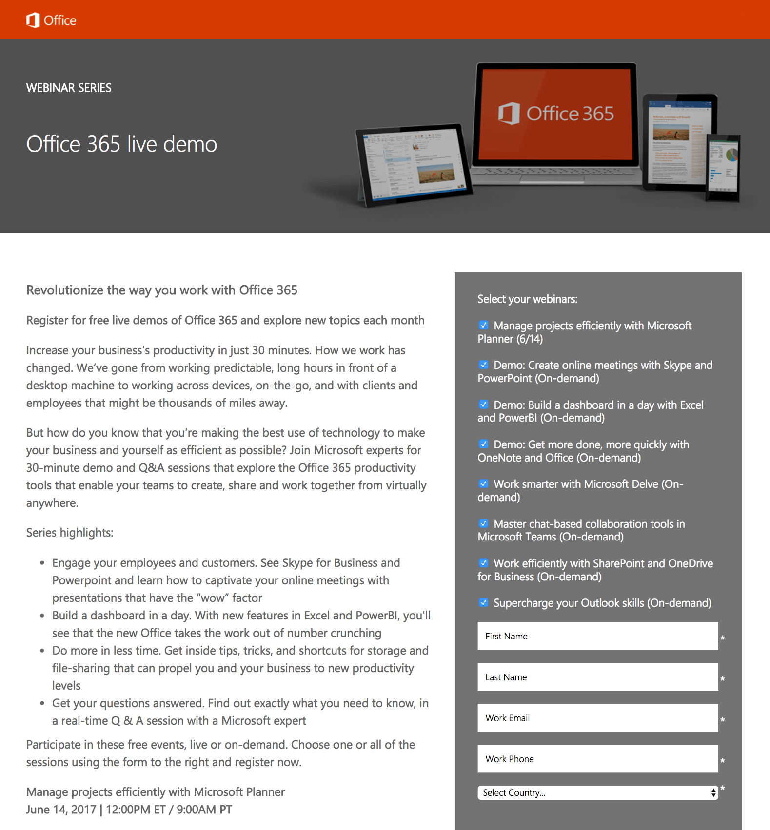 Opsi webinar halaman arahan pasca-klik Microsoft