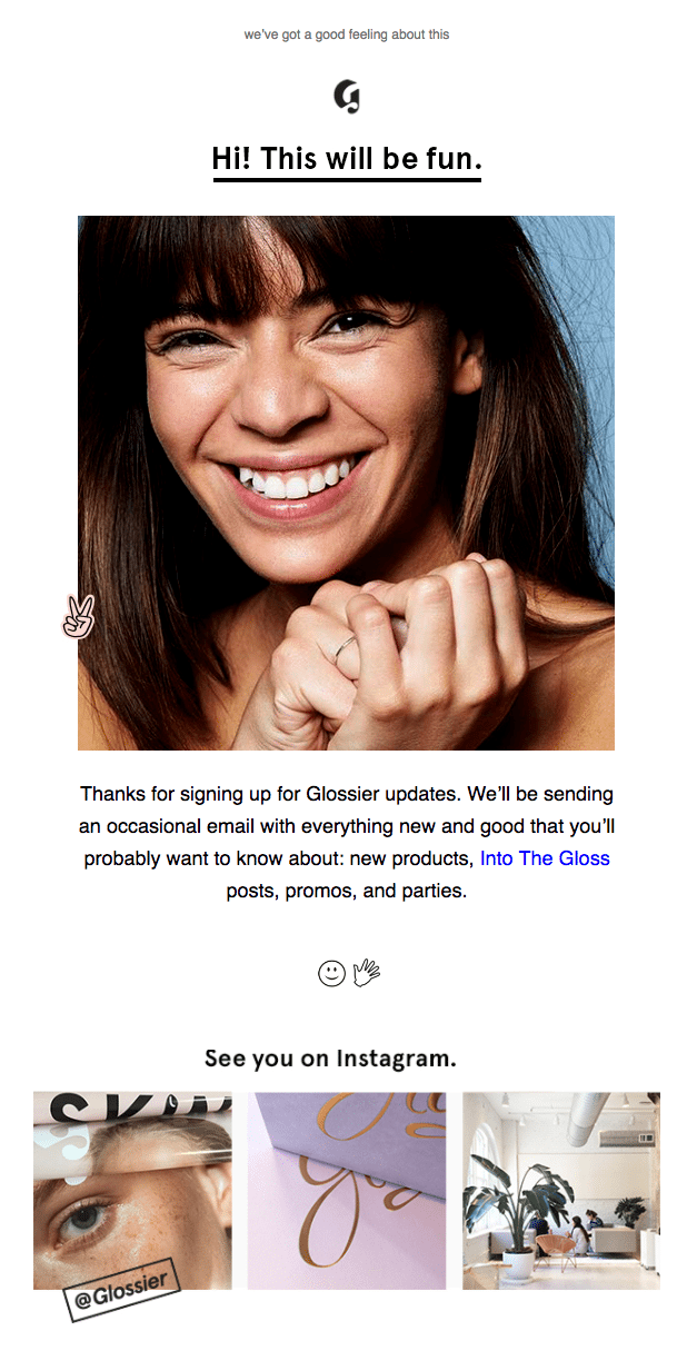 bun venit exemplu de e-mail Glossier