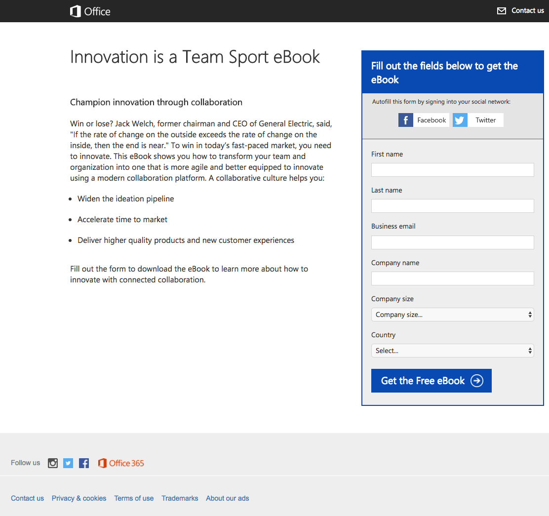 Inovație de carte de destinație SharePoint după clic pe pagina de destinație