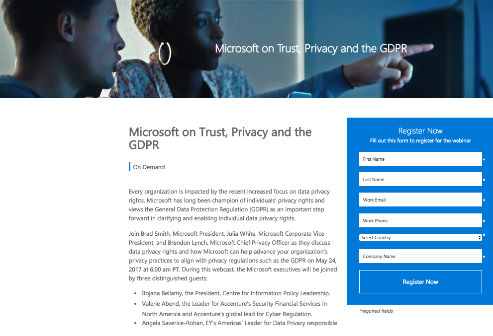 Confidențialitatea seminariilor web pe pagina de destinație SharePoint după clic