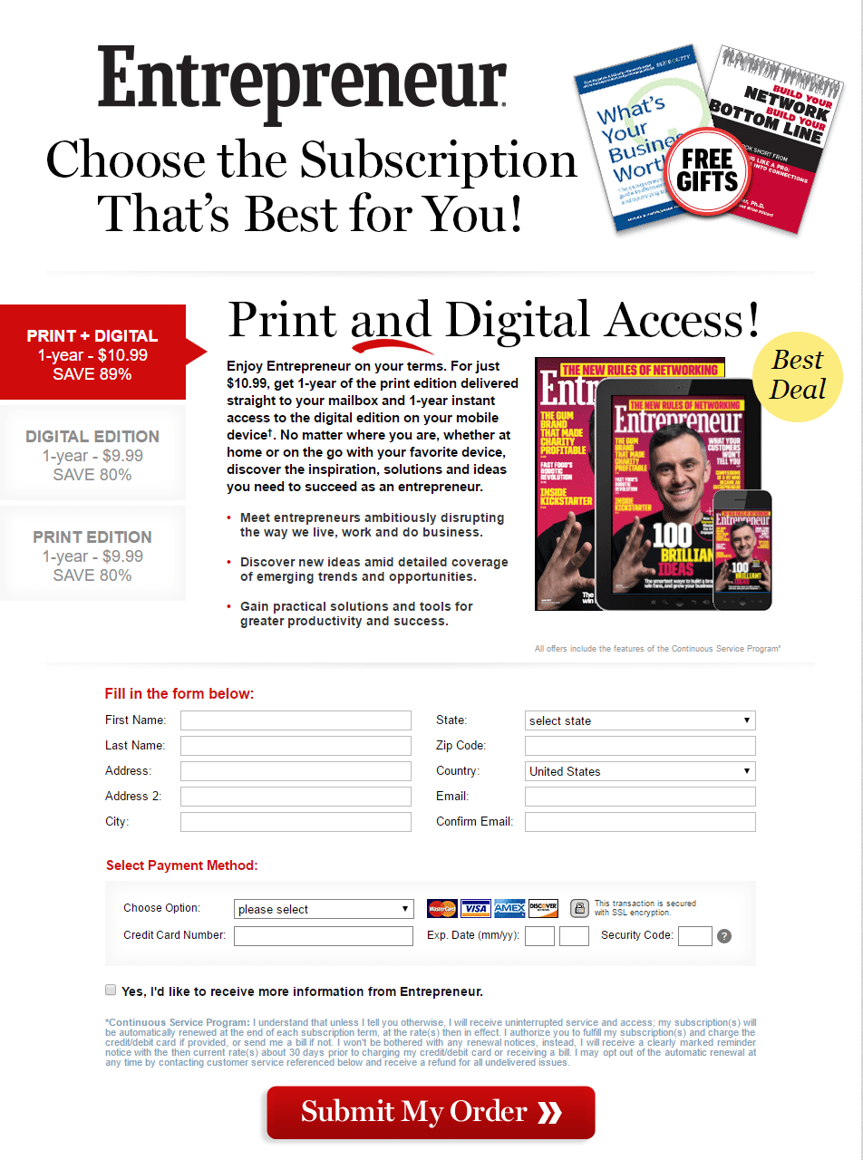 abonament la pagina de destinație post-clic cu magnet principal