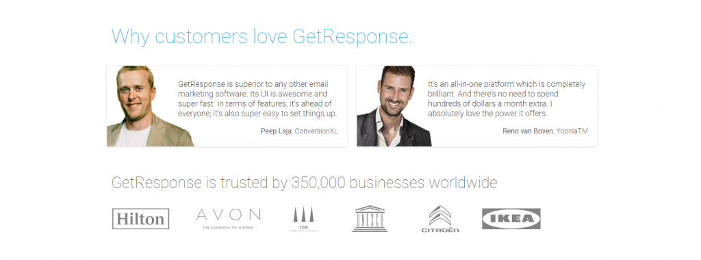 銷售點擊後登陸頁面 GetResponse