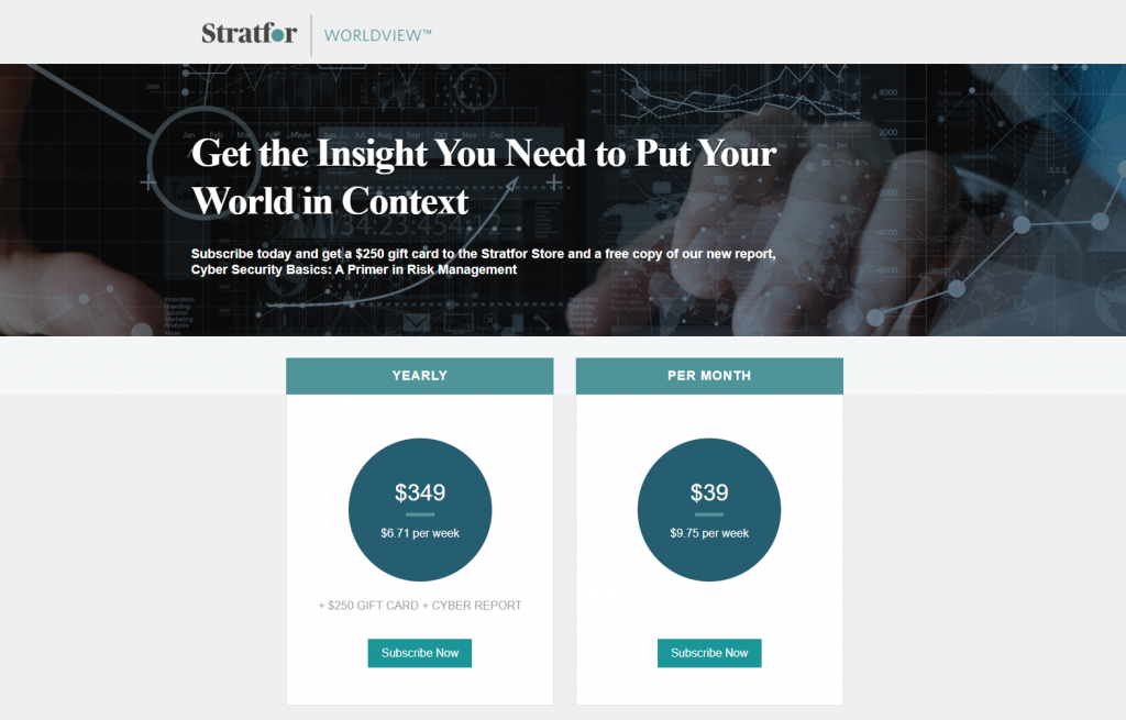 銷售點擊後登陸頁面 Stratfor