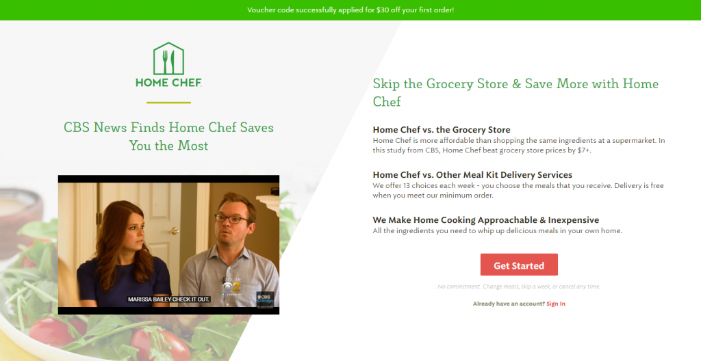 銷售點擊後登陸頁面 Home Chef