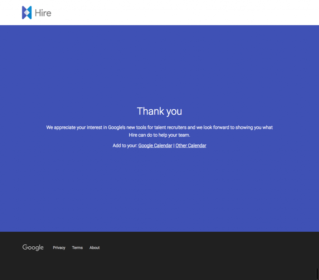 谷歌招聘感謝頁面