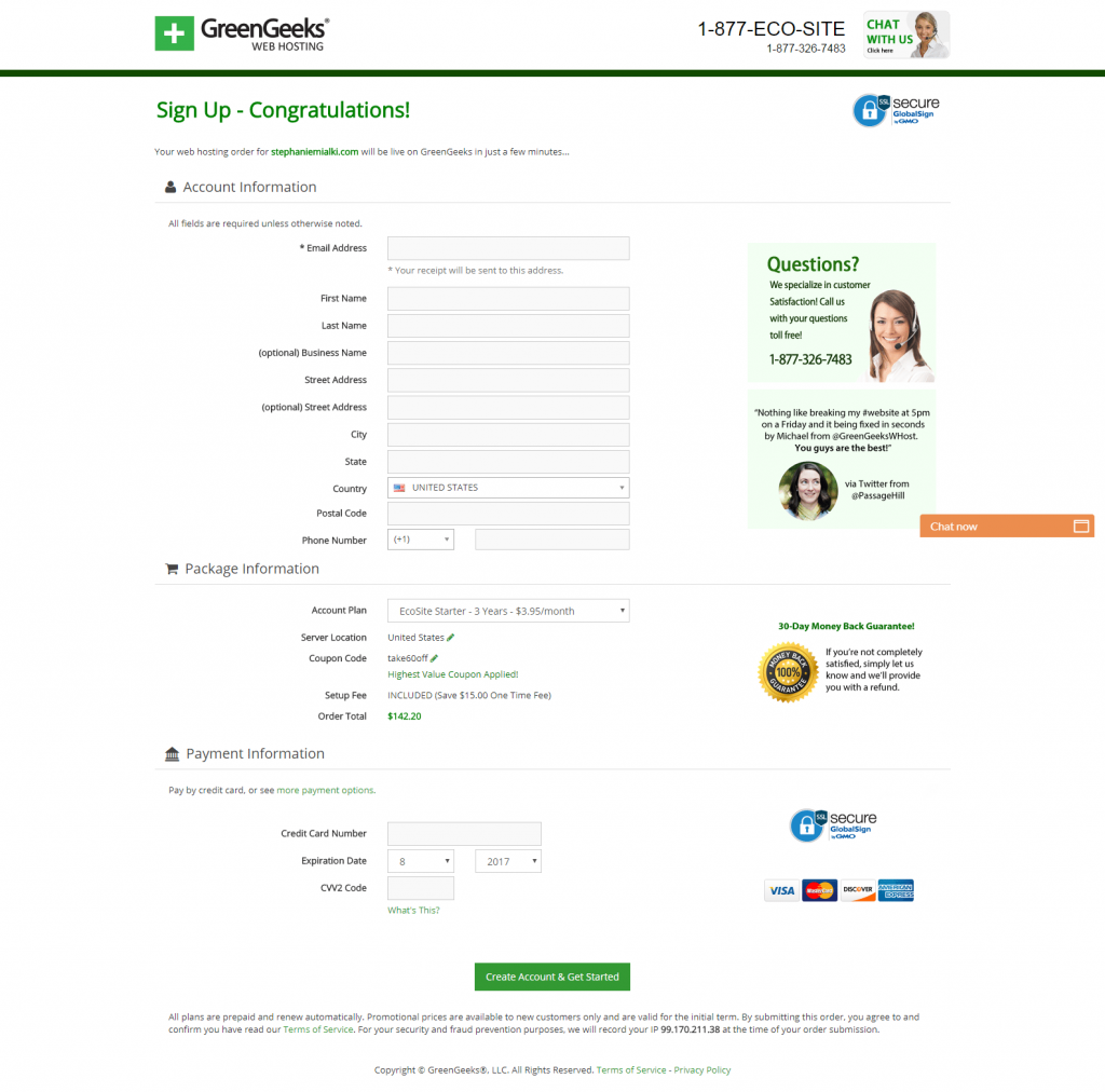 多步表單示例 GreenGeeks 3