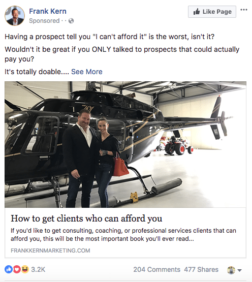 Frank publicités sponsorisées par Facebook