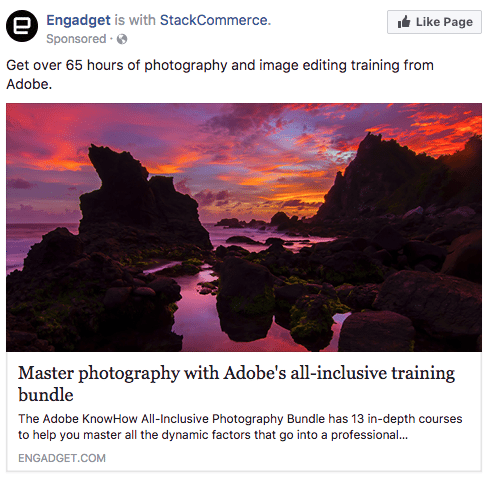 Engadget d'annonces sponsorisées par Facebook