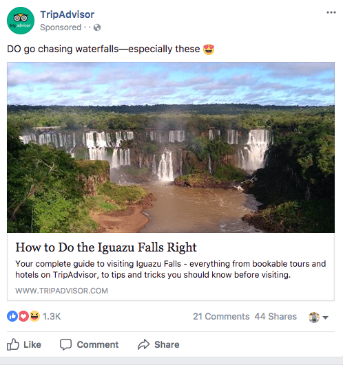 Conseiller de voyage d'annonces sponsorisées par Facebook