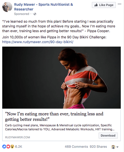 Annonces sponsorisées par Facebook pour le corps de l'annonce