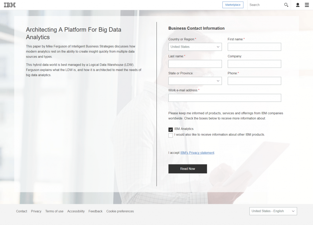 Лучшая целевая страница после клика Примеры IBM