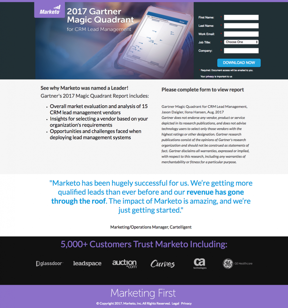 лучшие примеры целевой страницы после клика marketo