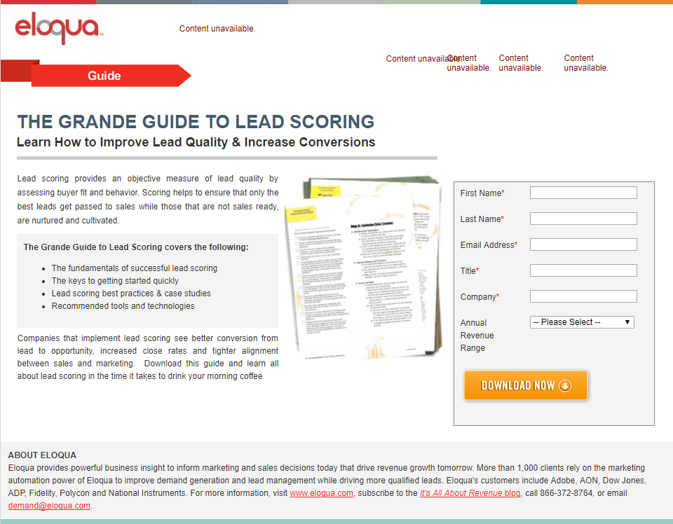 Лучшие примеры целевой страницы после клика Eloqua
