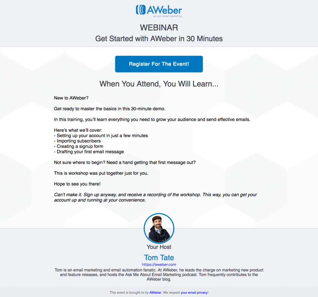 лучшие примеры целевой страницы после клика AWeber