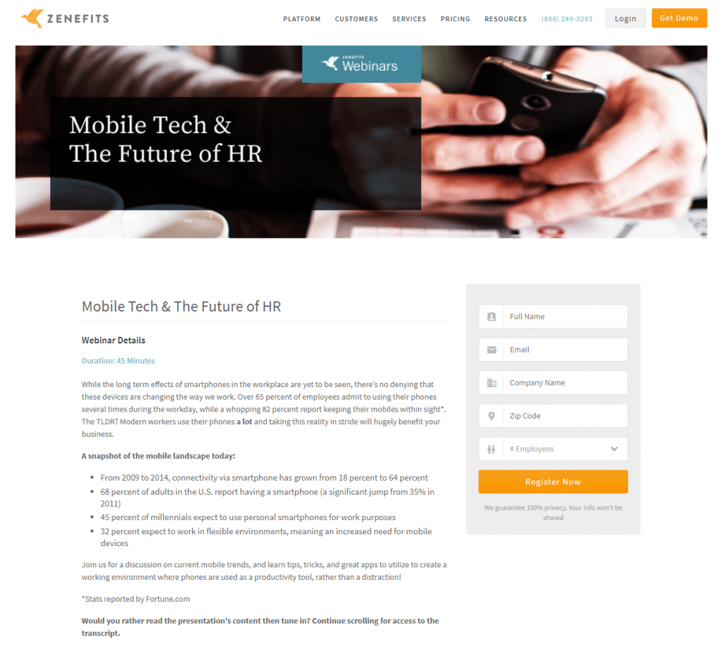 Zenefits 營銷網絡研討會