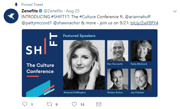 Zenefits 營銷活動,Shift - Twitter 帖子