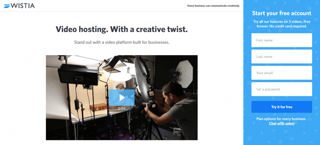 登陸頁面創意視頻Wistia