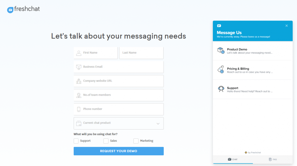 實時聊天點擊後登錄頁面 Freshworks