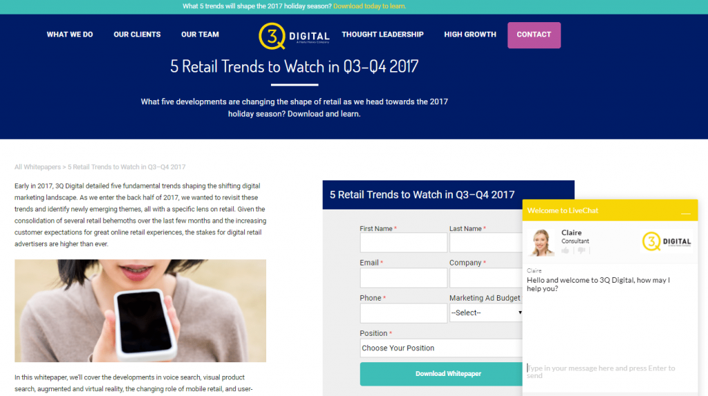 實時聊天點擊後登陸頁面 3Q Digital