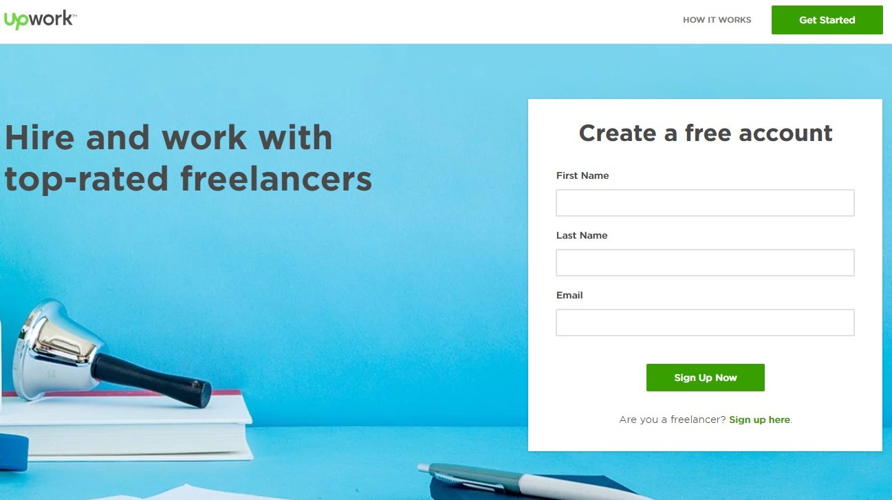 expérience post-clic sur la page de destination Inscription à Upwork