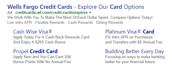 信用卡點擊後登陸頁面 Wells Fargo 廣告