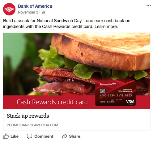 信用卡點擊後登陸頁面 Facebook 廣告