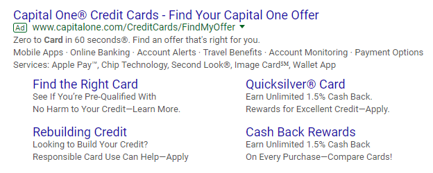 信用卡點擊後登陸頁面 Capital One 廣告