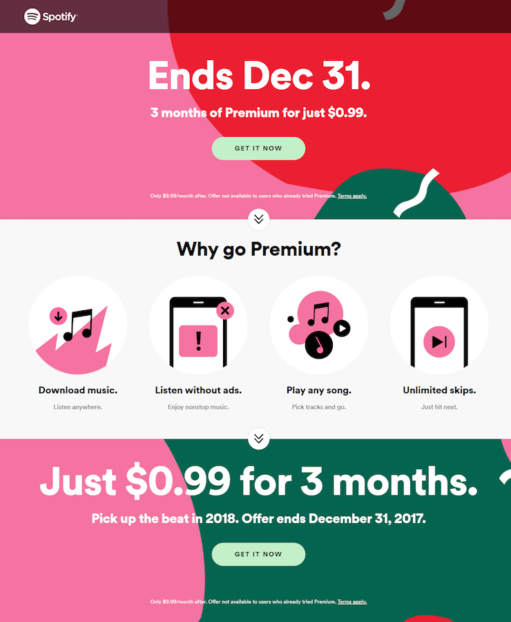 rapport de page de destination mobile post-clic Spotify