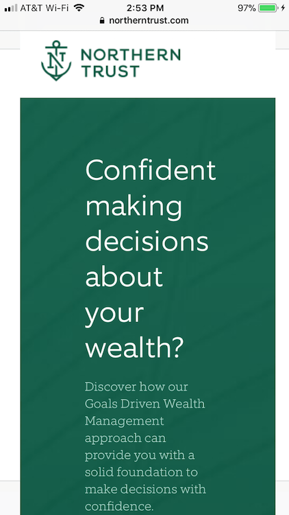 rapport sur la page de destination mobile post-clic Northern Trust