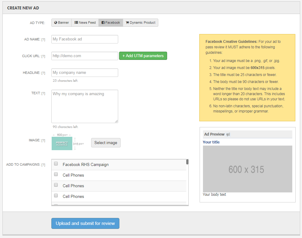 パーフェクトオーディエンスFacebook広告の作成