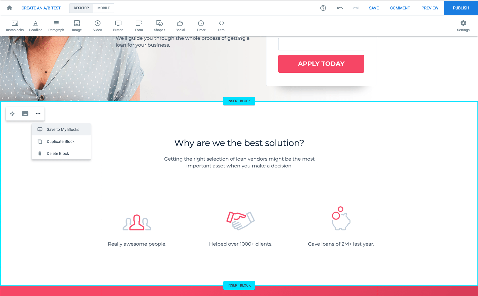 Instablocks 建設者 Instapage