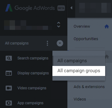 Groupes de campagnes d'objectifs de performances AdWords