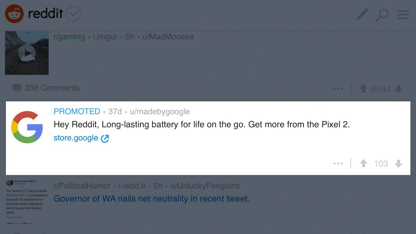 광고 사양 Reddit 모바일 광고