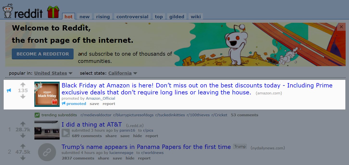 광고 사양 Reddit 프로모션 게시물