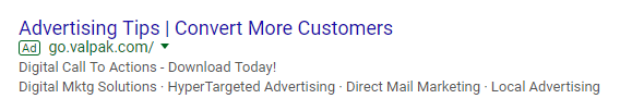 표시 URL Valpak 광고