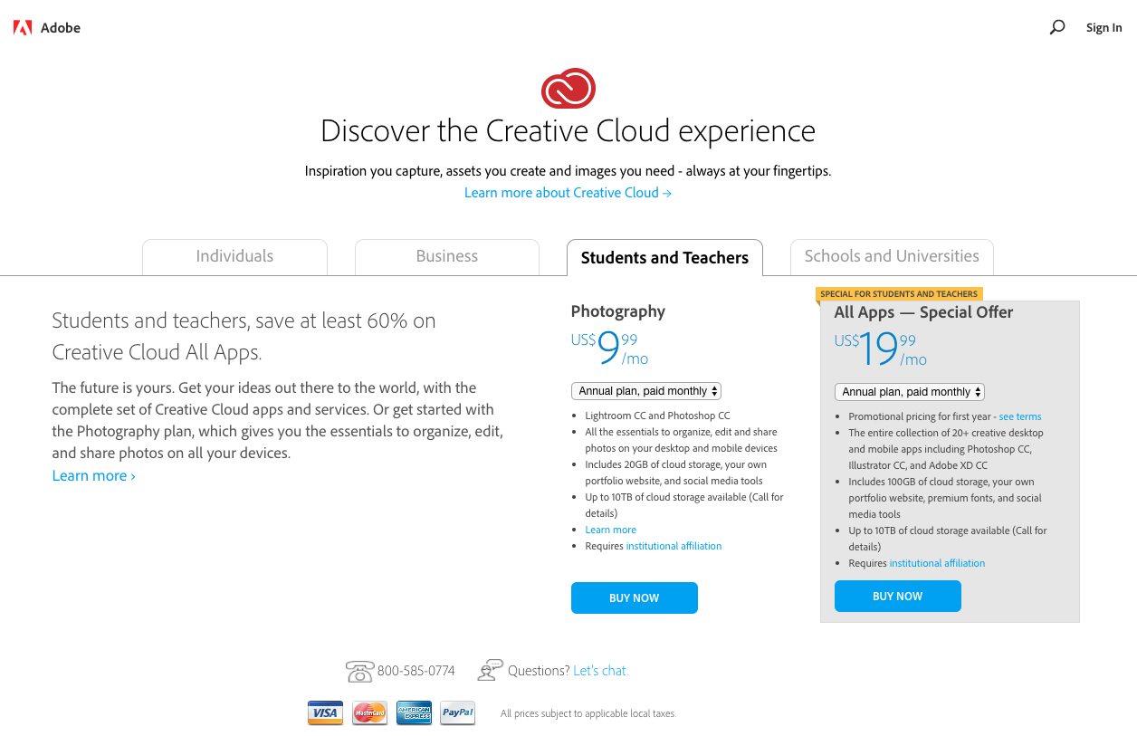 Pages de destination Adobe post-clic Creative Cloud
