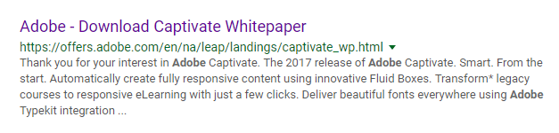 Résultat de recherche du livre blanc sur les pages de destination post-clic d'Adobe