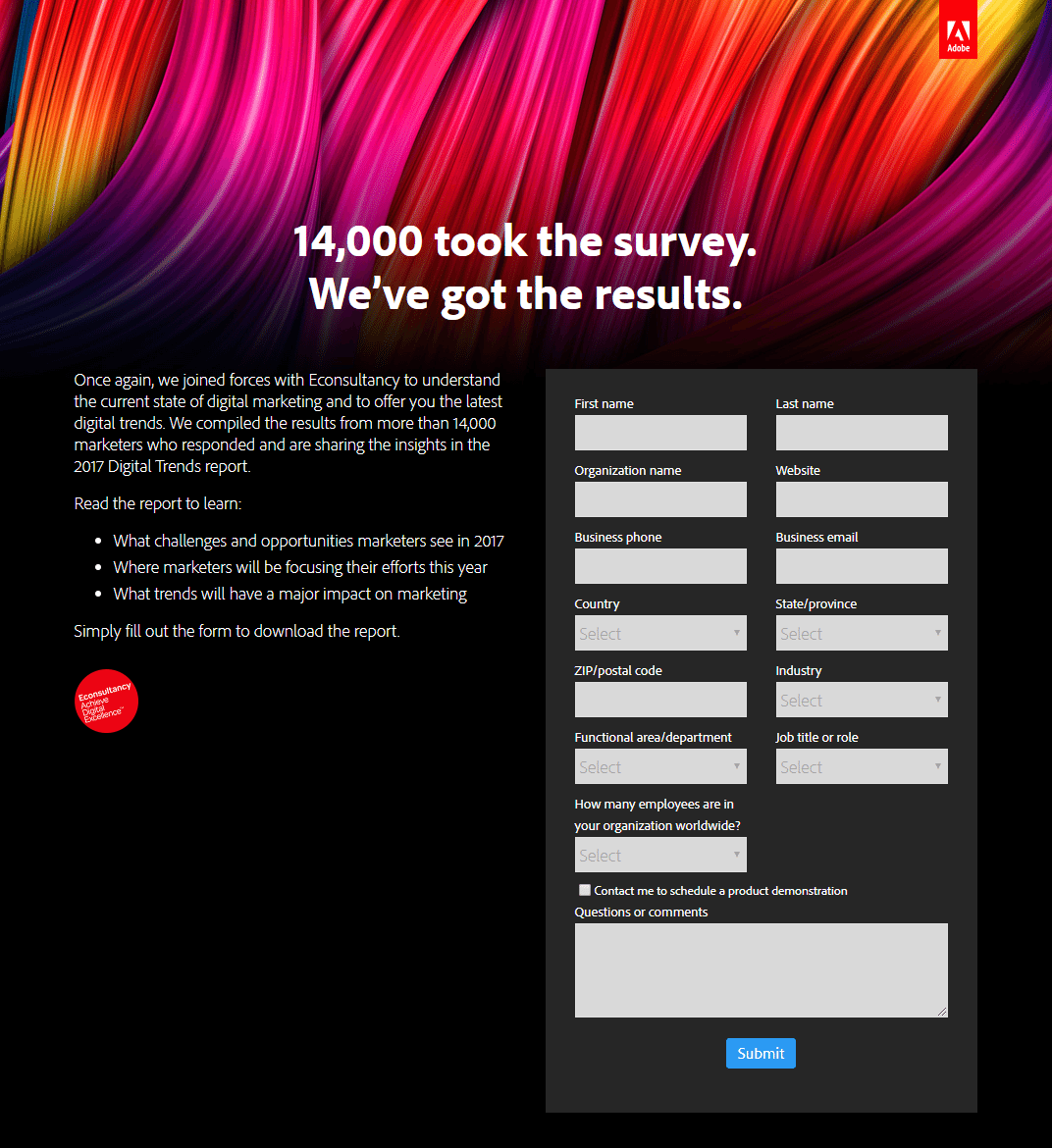 Rapport sur les tendances des pages de destination post-clic Adobe