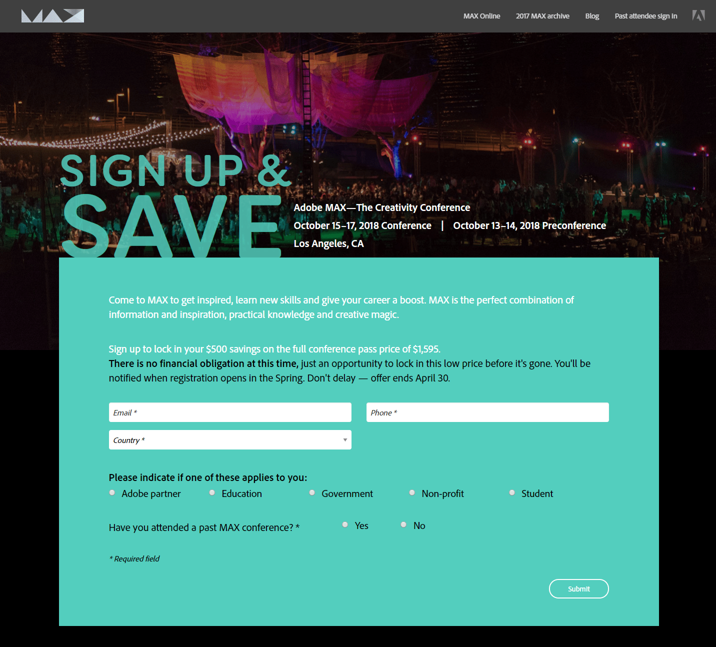 Événement Adobe post-click pages de destination