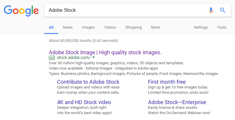 Annonce de recherche de pages de destination post-clic Adobe