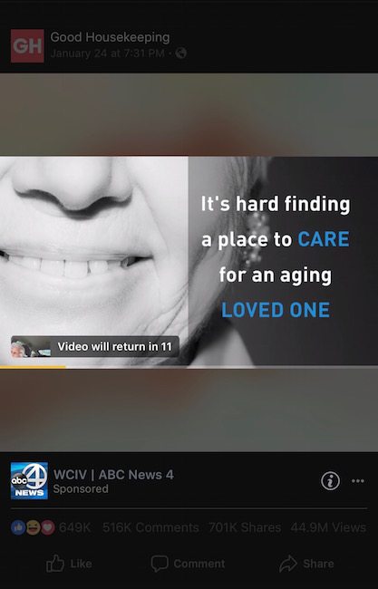 Facebook 인스트림 동영상 광고 예시